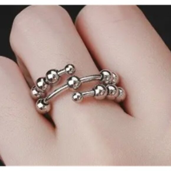 Silver - Sensory, Fidget, Spinner, or Worry Ring -  Adjustable Sizing - Picture 4 of 4